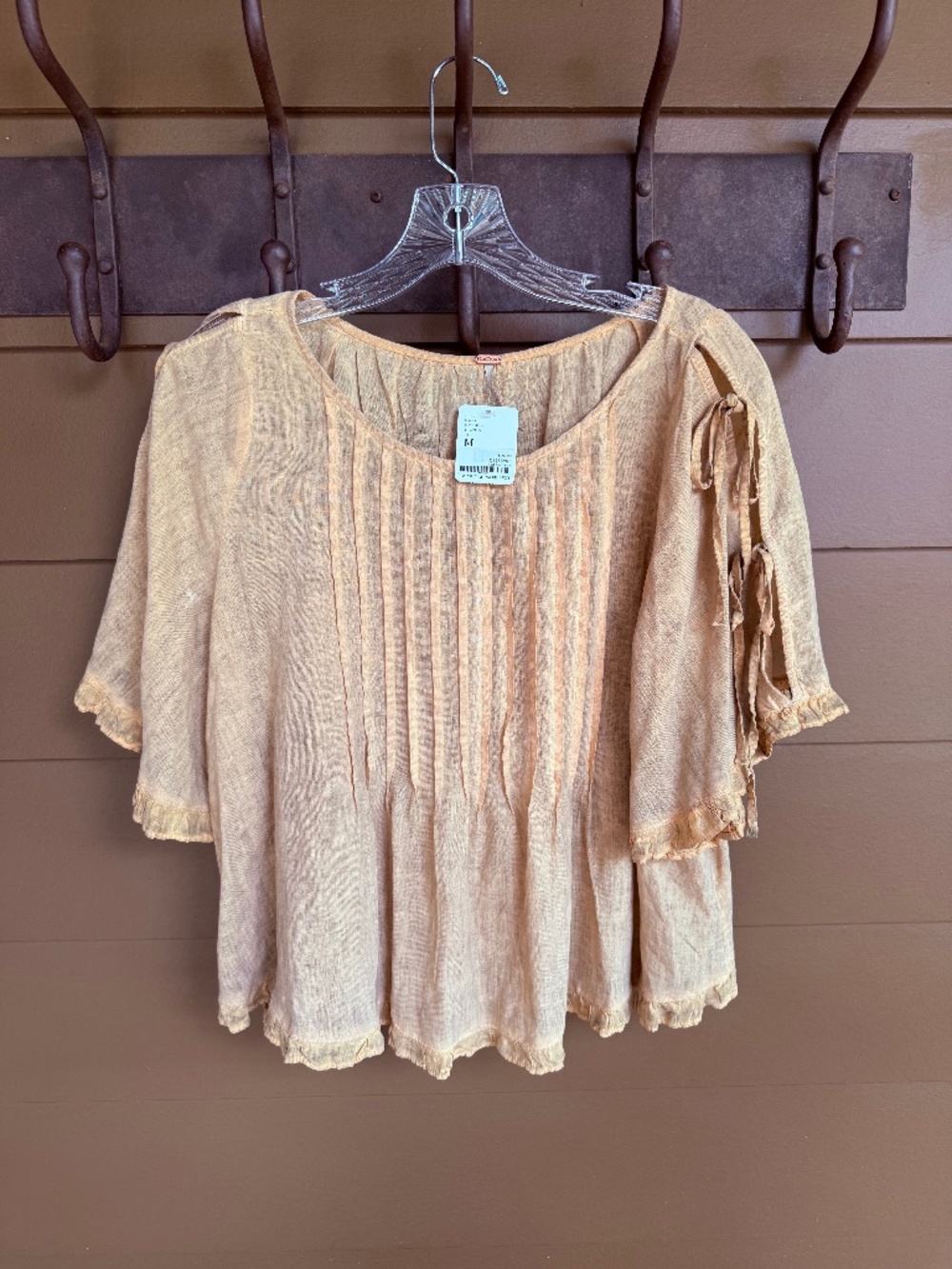 Free People Linen/Viscose Short-sleeved Top in Sunrise Peach, Size M, NWT